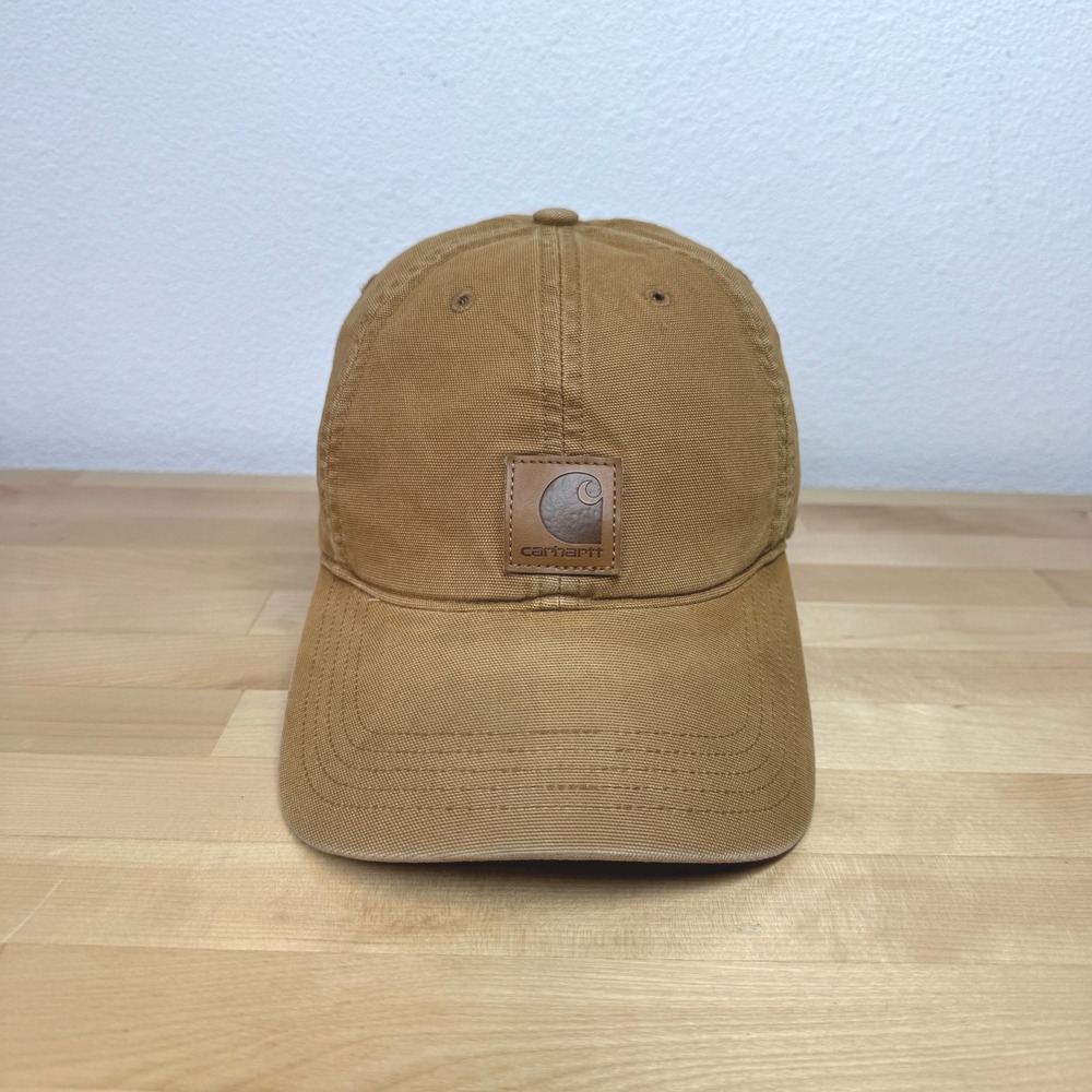 Carhartt Odessa Cap Brown Cotton Canvas Adjustable Hat with Leather Logo Patch
